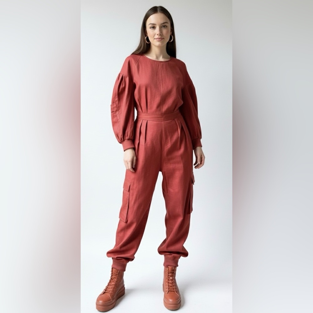 Bcbgmaxazria Puff Sleeve Cargo Jumpsuit